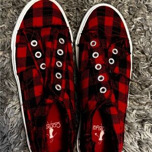 Corkys Red and Black Checkered Slip-On Shoes